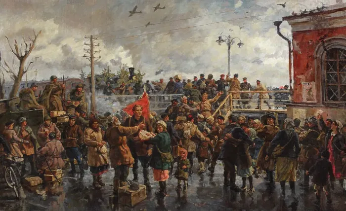 Framed Print : Railroad station, 1948. Creator: Savitsky, Georgi Konstantinovich (1887-1949) Framed Print : Railroad station, 1948. Creator: Savitsky, Georgi Konstantinovich (1887-1949)