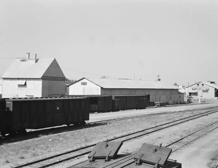Framed Print : Railroad yard behind potato shed from which... Tulelake, Siskiyou County, California, 1939. Creator: Dorothea Lange Framed Print : Railroad yard behind potato shed from which... Tulelake, Siskiyou County, California, 1939. Creator: Dorothea Lange