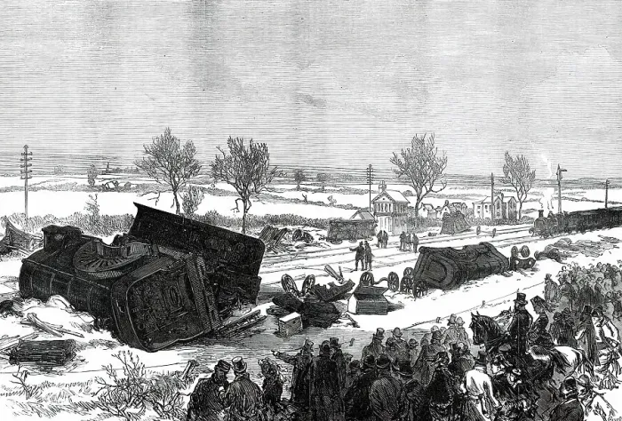 Framed Print : The Railway Accident at Abbotts Ripton, Huntingdon: general view of the scene of the accident, 1876. Creator: Crane Framed Print : The Railway Accident at Abbotts Ripton, Huntingdon: general view of the scene of the accident, 1876. Creator: Crane