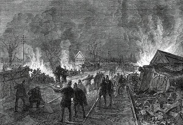 The Railway Accident at Abbotts Ripton, Huntingdon: the scene on Saturday night, 1876. Creator: Unknown