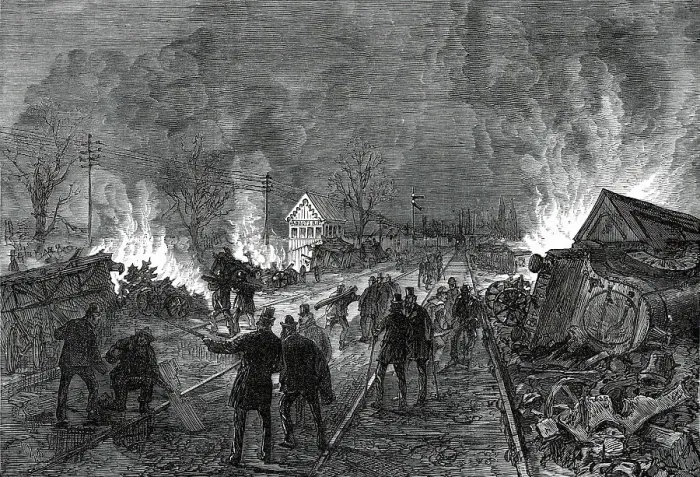 Framed Print : The Railway Accident at Abbotts Ripton, Huntingdon: the scene on Saturday night, 1876. Creator: Unknown Framed Print : The Railway Accident at Abbotts Ripton, Huntingdon: the scene on Saturday night, 1876. Creator: Unknown