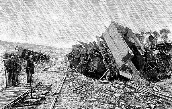 Railway accident in Saint-Brieuc, in July 1895, engraving of the time