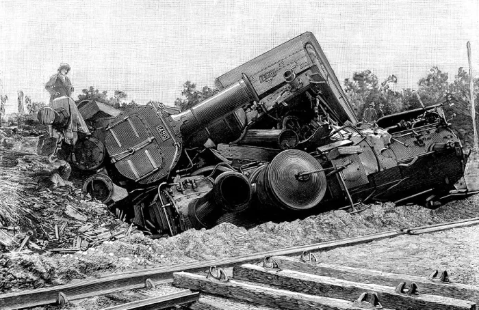 Framed Print : Railway accident in Saint-Brieuc. The two locomotives and tender, in July 1895, engraving Framed Print : Railway accident in Saint-Brieuc. The two locomotives and tender, in July 1895, engraving