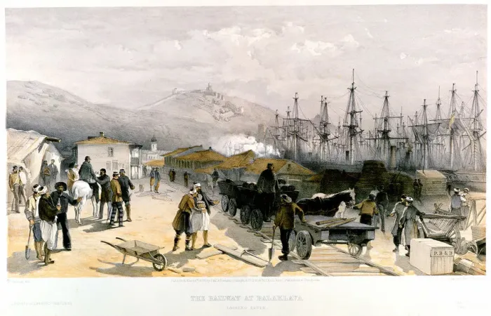 Framed Print : The Railway at Balaklava, 1855-1856. Artist: William Simpson Framed Print : The Railway at Balaklava, 1855-1856. Artist: William Simpson