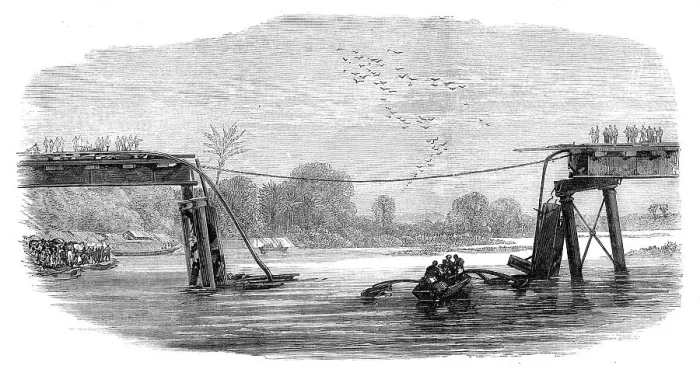Framed Print : Railway bridge destroyed by floods in Ceylon, 1872. Creator: Unknown Framed Print : Railway bridge destroyed by floods in Ceylon, 1872. Creator: Unknown