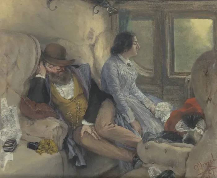 Framed Print : In A Railway Carriage (After A Nights Journey) Framed Print : In A Railway Carriage (After A Nights Journey)