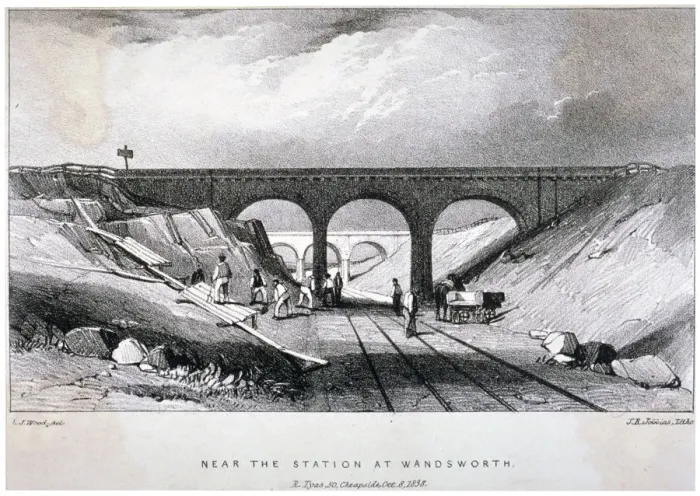 Framed Print : Railway line near Wandsworth Station, London, 1838. Artist: JR Jobbins Framed Print : Railway line near Wandsworth Station, London, 1838. Artist: JR Jobbins