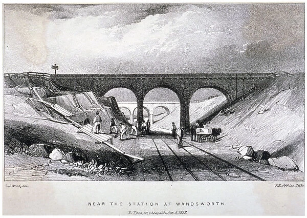 Railway line near Wandsworth Station, London, 1838. Artist: JR Jobbins