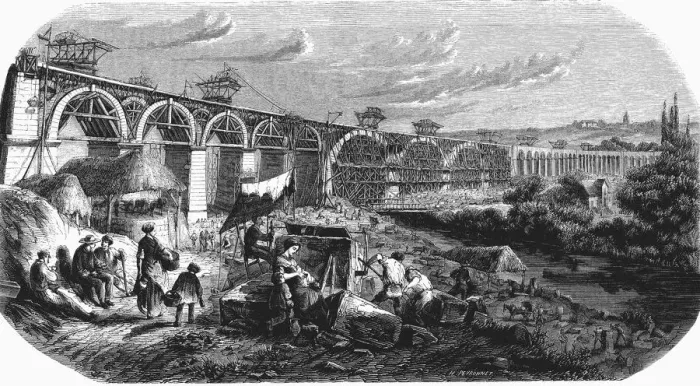 Framed Print : Railway line from Paris to Mulhouse, construction of the Nogent viaduct over Framed Print : Railway line from Paris to Mulhouse, construction of the Nogent viaduct over