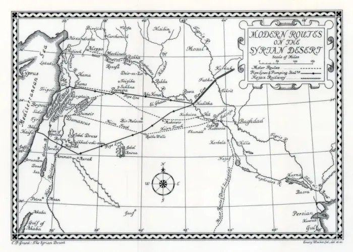 Framed Print : Railway and motor routes and pipelines, Syrian desert, 1937. Artist: Emery Walker Ltd Framed Print : Railway and motor routes and pipelines, Syrian desert, 1937. Artist: Emery Walker Ltd