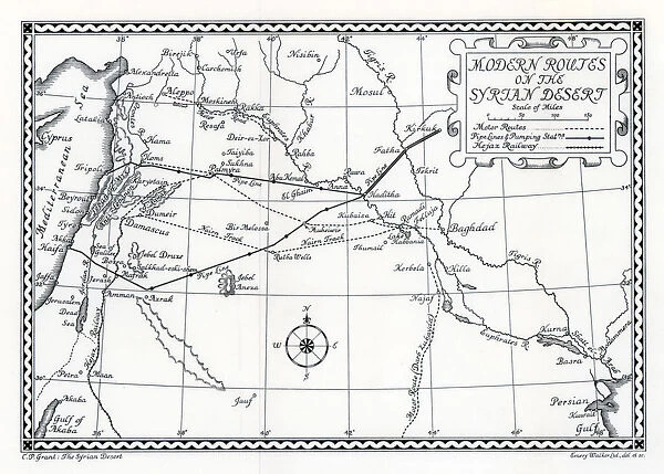 Railway and motor routes and pipelines, Syrian desert, 1937. Artist: Emery Walker Ltd