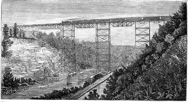 Railway passing over the viaduct built over the Genesee River, engraving, 1877