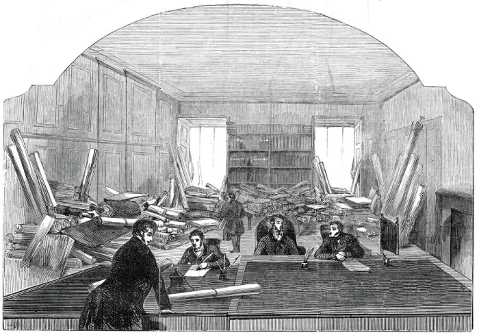 Framed Print : Railway Room, Office of the Board of Trade, 1845. Creator: Unknown Framed Print : Railway Room, Office of the Board of Trade, 1845. Creator: Unknown