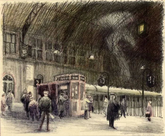 Framed Print : Railway station, 1951. Creator: Shirley Markham Framed Print : Railway station, 1951. Creator: Shirley Markham