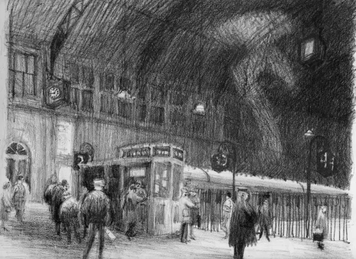 Framed Print : Railway station, 1951. Creator: Shirley Markham Framed Print : Railway station, 1951. Creator: Shirley Markham