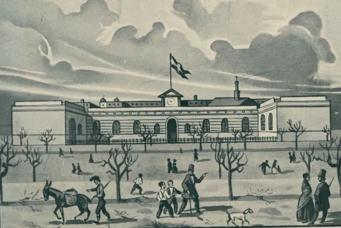 Framed Print : Railway station in Barcelona in 1848, pioneer in the peninsula, engraving from the time Framed Print : Railway station in Barcelona in 1848, pioneer in the peninsula, engraving from the time