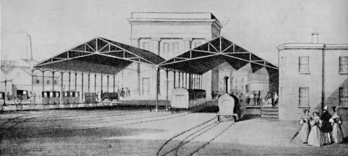 Framed Print : Railway stations in the early days were strangely primitive affairs, c1934 Framed Print : Railway stations in the early days were strangely primitive affairs, c1934
