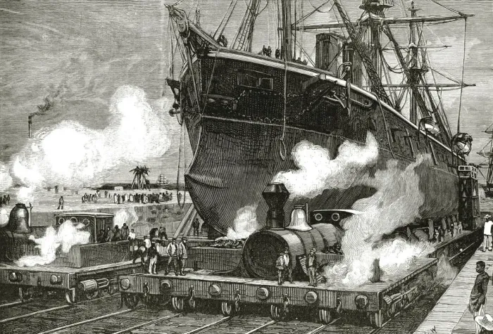 Framed Print : Railway towing a boat across the Isthmus of Panama, engraving 1881 Framed Print : Railway towing a boat across the Isthmus of Panama, engraving 1881