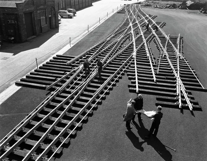 Framed Print : Railway track work at Edgar Allens steel foundry, Sheffield, South Yorkshire, 1962