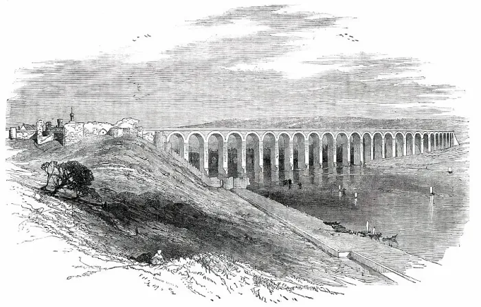 Framed Print : Railway Viaduct over the Tweed, at Berwick, 1850. Creator: Edmund Evans Framed Print : Railway Viaduct over the Tweed, at Berwick, 1850. Creator: Edmund Evans