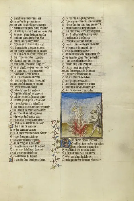 Framed Print : Rain Extinguishing the Flames at the Stake to Which King Kroesus is Bound, about 1405. Creator: Unknown Framed Print : Rain Extinguishing the Flames at the Stake to Which King Kroesus is Bound, about 1405. Creator: Unknown