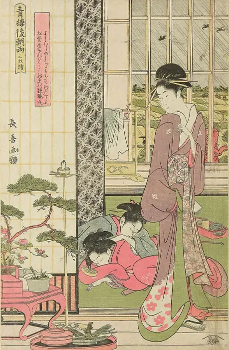 Framed Print : Rain the Morning After in the Pleasure Quarter (Seiro kinuginu no ame), c. 1795. Creator: Eishosai Choki Framed Print : Rain the Morning After in the Pleasure Quarter (Seiro kinuginu no ame), c. 1795. Creator: Eishosai Choki