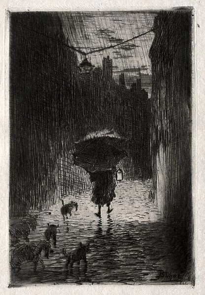 Rain and Umbrella, c. 1875. Creator: Felix Hilaire Buhot (French, 1847-1898)