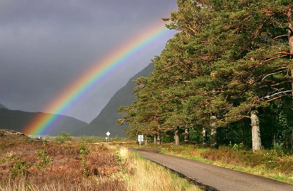 Rainbow over the road from Ullapool to Torridon, Highland, Scotland