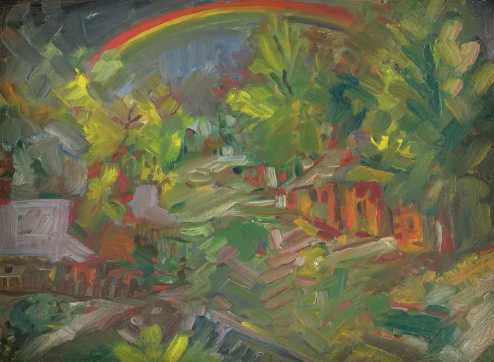 Framed Print : A Rainbow over a Village, 1940-1944. Creator: Arnold Peter Weisz-Kubincan Framed Print : A Rainbow over a Village, 1940-1944. Creator: Arnold Peter Weisz-Kubincan