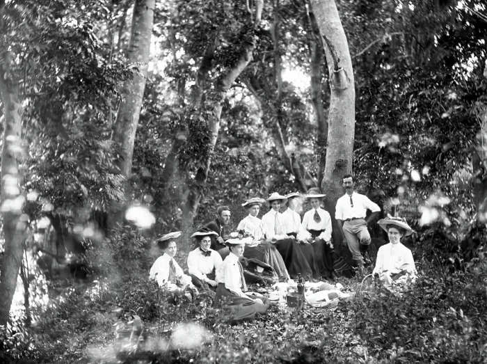 Framed Print : Rainforest picnic, possibly Gold Coast hinterland, 1885. Creator: Robert Augustus Henry L'Estrange. Rainforest picnic, possibly Gold Coast hinterland, 1885 Framed Print : Rainforest picnic, possibly Gold Coast hinterland, 1885. Creator: Robert Augustus Henry L'Estrange. Rainforest picnic, possibly Gold Coast hinterland, 1885