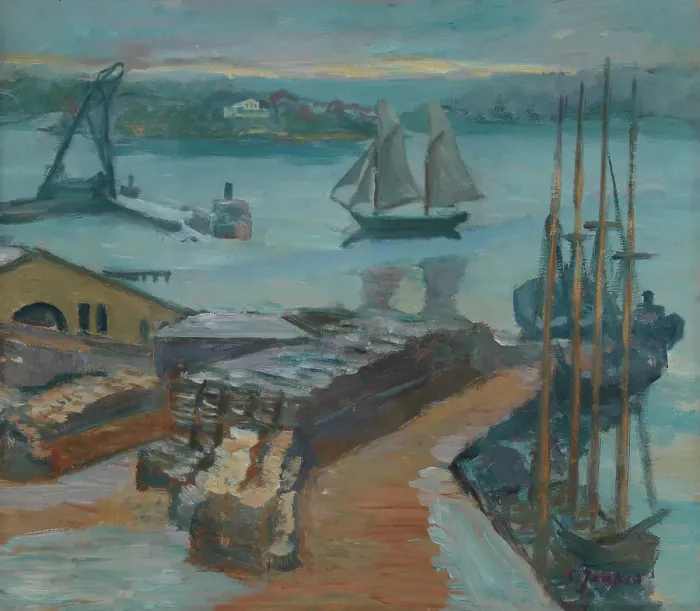 Framed Print : Rainy atmosphere in the harbour, 1920-1925. Creator: Emil Jankes Framed Print : Rainy atmosphere in the harbour, 1920-1925. Creator: Emil Jankes