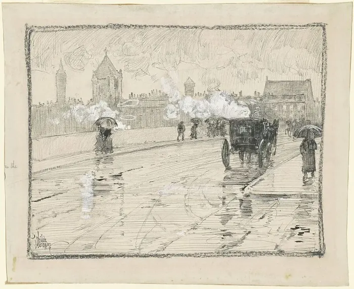 Framed Print : Rainy Day, Boston, 1886. Creator: Frederick Childe Hassam Framed Print : Rainy Day, Boston, 1886. Creator: Frederick Childe Hassam