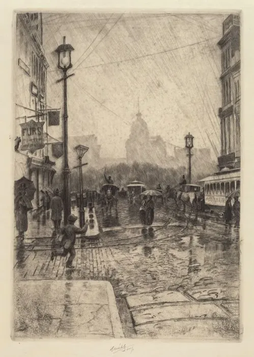 Framed Print : Rainy Day, Broadway, probably 1890. Creator: Charles Frederick William Mielatz Framed Print : Rainy Day, Broadway, probably 1890. Creator: Charles Frederick William Mielatz