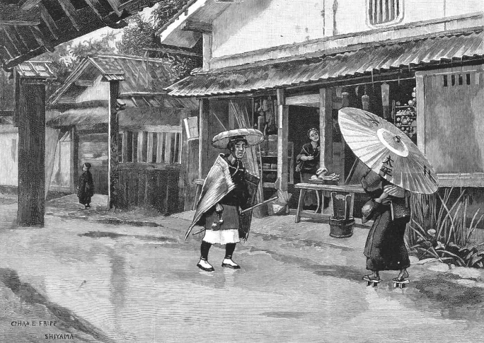 Framed Print : A Rainy Day in Japan, 1891. Creators: Unknown, Charles Edwin Fripp Framed Print : A Rainy Day in Japan, 1891. Creators: Unknown, Charles Edwin Fripp