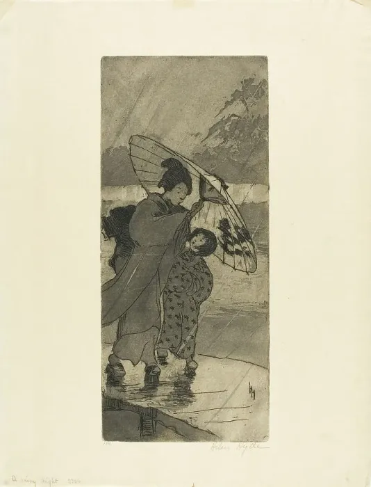 Framed Print : A Rainy Night, 1906. Creator: Helen Hyde Framed Print : A Rainy Night, 1906. Creator: Helen Hyde