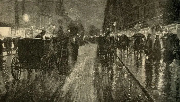 Framed Print : A Rainy Night. - Street lighted by Electricity, 1882. Creator: Unknown Framed Print : A Rainy Night. - Street lighted by Electricity, 1882. Creator: Unknown