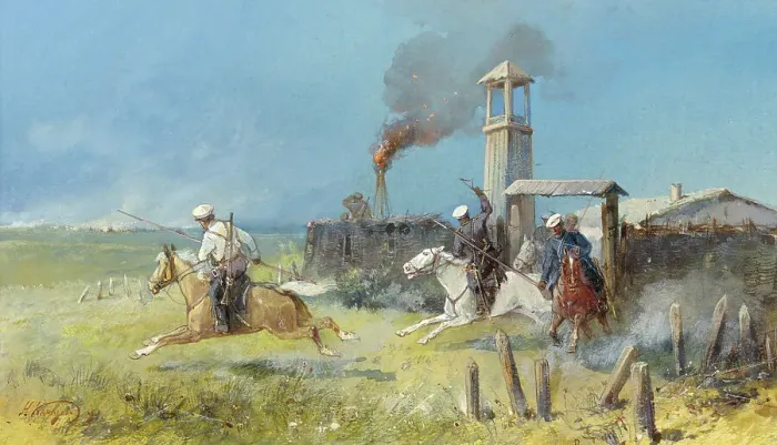 Framed Print : A Raised Alarm in the Redoubt of the Fortress, 19th century. Creator: Nikolay Nikolaevich Karazin Framed Print : A Raised Alarm in the Redoubt of the Fortress, 19th century. Creator: Nikolay Nikolaevich Karazin