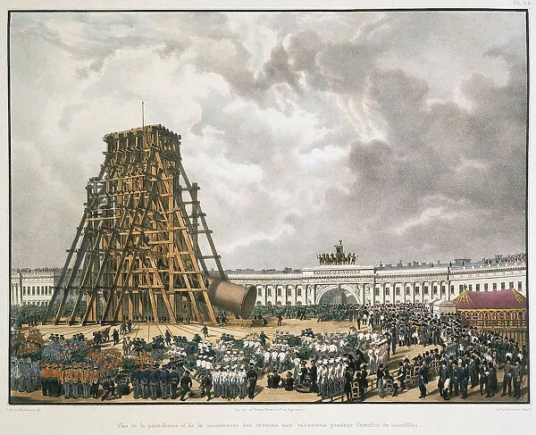 Raising of the Alexander Column in Saint Petersburg, 1836