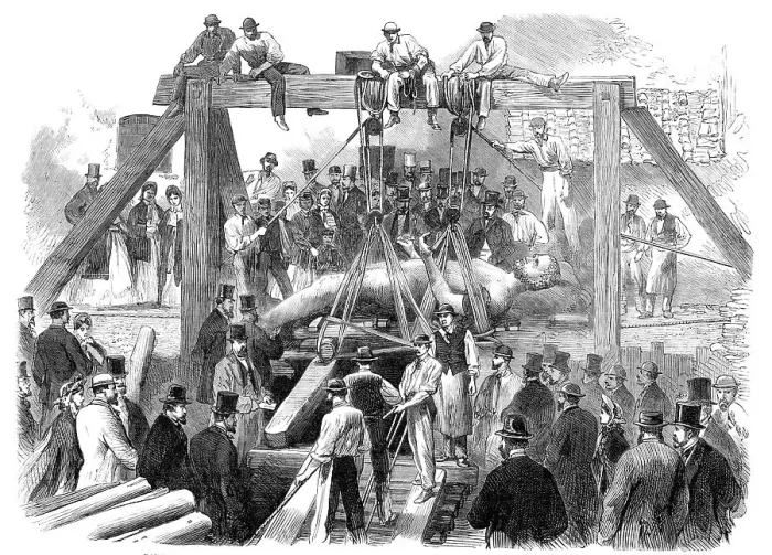 Framed Print : Raising the colossal bronze statue of Hercules found underground in the Campo dei Fiori, Rome, 1864. Creator: Unknown Framed Print : Raising the colossal bronze statue of Hercules found underground in the Campo dei Fiori, Rome, 1864. Creator: Unknown