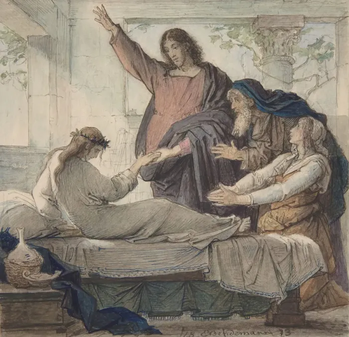 Framed Print : The Raising of the Daughter of Jairus, 1873. Creator: Eduard Julius Friedrich Bendemann Framed Print : The Raising of the Daughter of Jairus, 1873. Creator: Eduard Julius Friedrich Bendemann