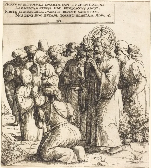 Framed Print : The Raising of Lazarus, 1545. Creator: Augustin Hirschvogel Framed Print : The Raising of Lazarus, 1545. Creator: Augustin Hirschvogel