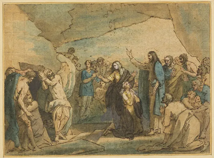 Framed Print : The Raising of Lazarus, 1780. Creator: Benjamin West Framed Print : The Raising of Lazarus, 1780. Creator: Benjamin West