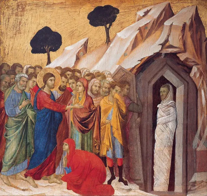 Framed Print : The Raising of Lazarus. Artist: Duccio di Buoninsegna (1260-1318) Framed Print : The Raising of Lazarus. Artist: Duccio di Buoninsegna (1260-1318)