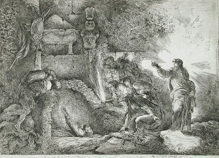 Framed Print : The Raising of Lazarus, between c1647 and c1651. Creator: Giovanni Benedetto Castiglione Framed Print : The Raising of Lazarus, between c1647 and c1651. Creator: Giovanni Benedetto Castiglione