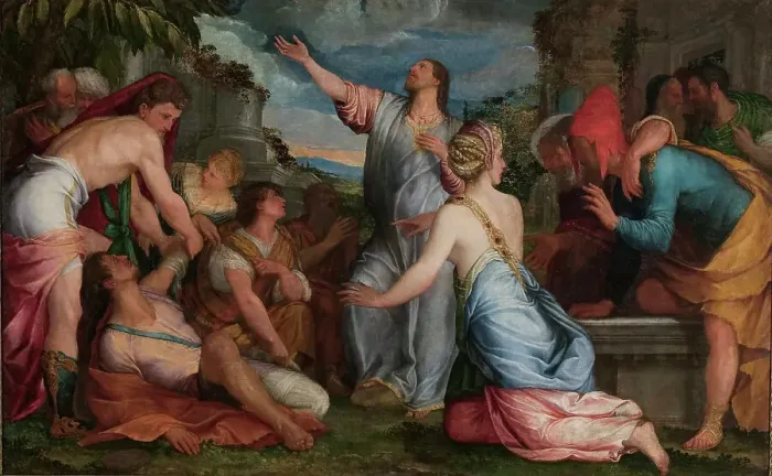Framed Print : The Raising of Lazarus, ca 1543. Creator: Porta (Il Salviati), Giuseppe (1520-1575) Framed Print : The Raising of Lazarus, ca 1543. Creator: Porta (Il Salviati), Giuseppe (1520-1575)