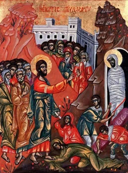 Framed Print : The Raising of Lazarus. Creator: Greek School Framed Print : The Raising of Lazarus. Creator: Greek School