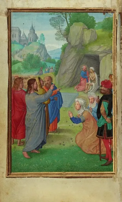 Framed Print : The Raising of Lazarus; Prayer Book of Cardinal Albrecht of Brandenburg, about 1525-1530. Creator: Simon Bening Framed Print : The Raising of Lazarus; Prayer Book of Cardinal Albrecht of Brandenburg, about 1525-1530. Creator: Simon Bening