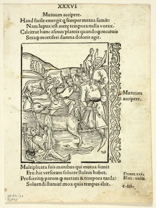 Framed Print : Raising Loans from Navis Stultifera (Ship of Fools), Plate 24 from Woodcuts from... 1929. Creators: Master of the Bergmann Press, Johann Bergmann von Olpe, Sebastian Brant, Wilhelm Ludwig Schreiber Framed Print : Raising Loans from Navis Stultifera (Ship of Fools), Plate 24 from Woodcuts from... 1929. Creators: Master of the Bergmann Press, Johann Bergmann von Olpe, Sebastian Brant, Wilhelm Ludwig Schreiber