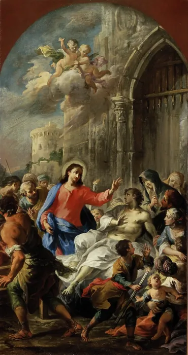 Framed Print : The raising of the son of the widow of Nain, 1731. Creator: Altomonte, Martino (1657-1745) Framed Print : The raising of the son of the widow of Nain, 1731. Creator: Altomonte, Martino (1657-1745)