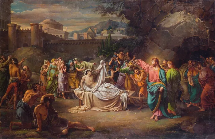 Framed Print : The raising of the son of the widow of Nain, 1816. Creator: Wicar, Jean-Baptiste Joseph (1762-1834) Framed Print : The raising of the son of the widow of Nain, 1816. Creator: Wicar, Jean-Baptiste Joseph (1762-1834)